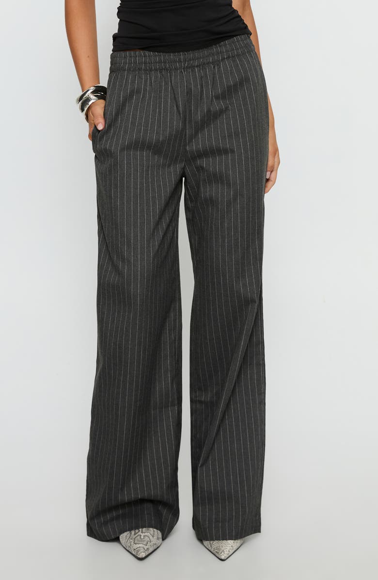Princess Polly Jaysa Pinstripe Baggy Wide Leg Pants, Main, color, Grey Pinstripe