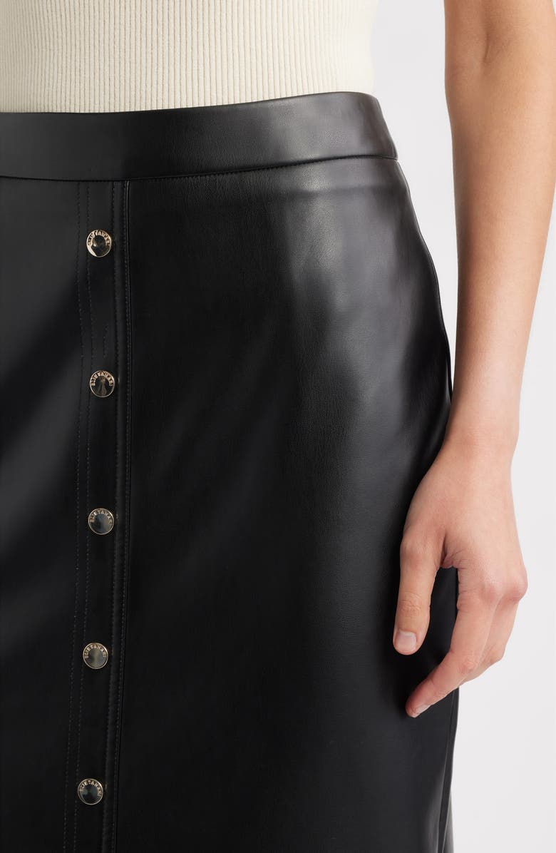 Elie Tahari The Emberly Faux Leather Midi Skirt, Alternate, color, Noir
