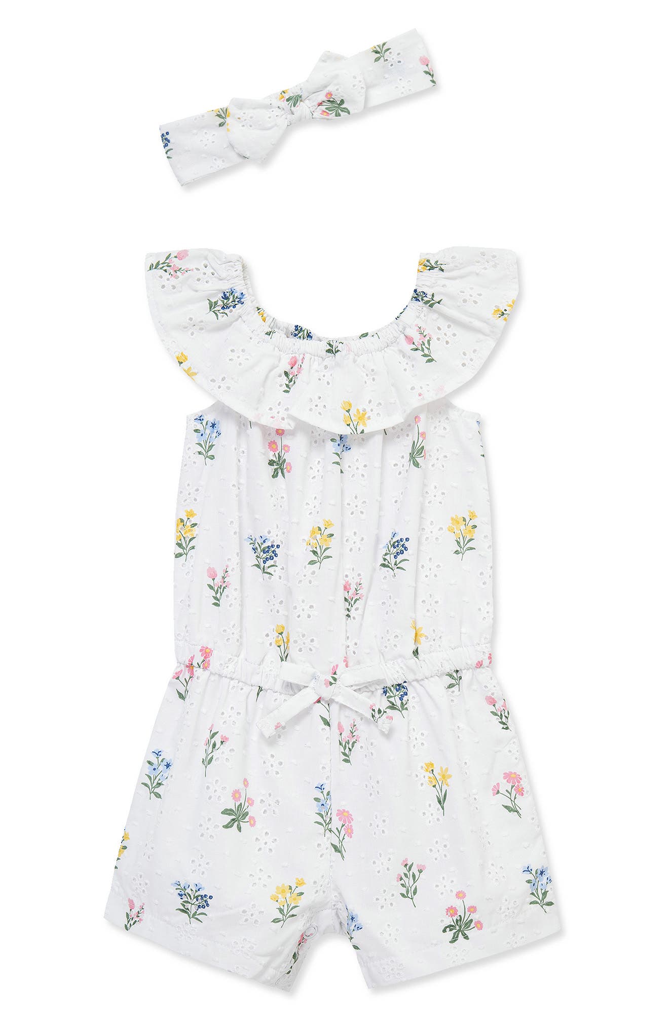 Little Me Garden Eyelet Cotton Romper & Headband