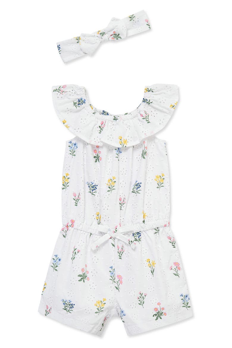 Garden Eyelet Cotton Romper & Headband, Main, color, FLORAL