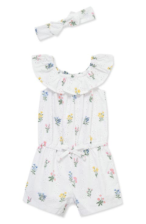 Garden Eyelet Cotton Romper & Headband (Baby)