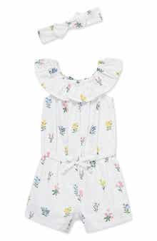 Little Me Garden Eyelet Cotton Romper & Headband