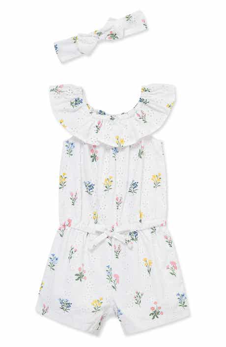 Little Me Garden Eyelet Cotton Romper & Headband