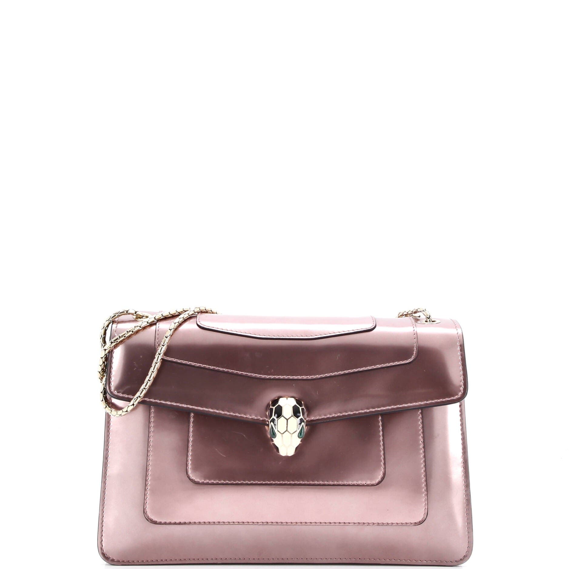 Serpenti Forever Shoulder Bag Patent Medium, Main, color, Metallic Silver