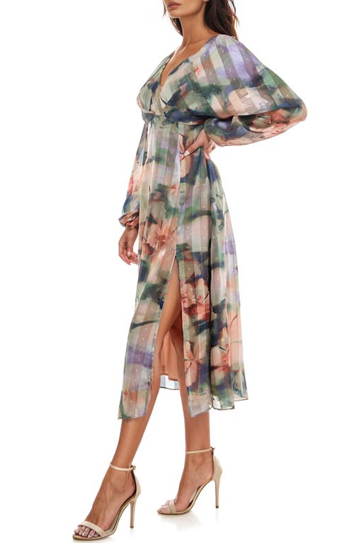 Socialite Metallic Mixed Print Long Sleeve Midi Dress