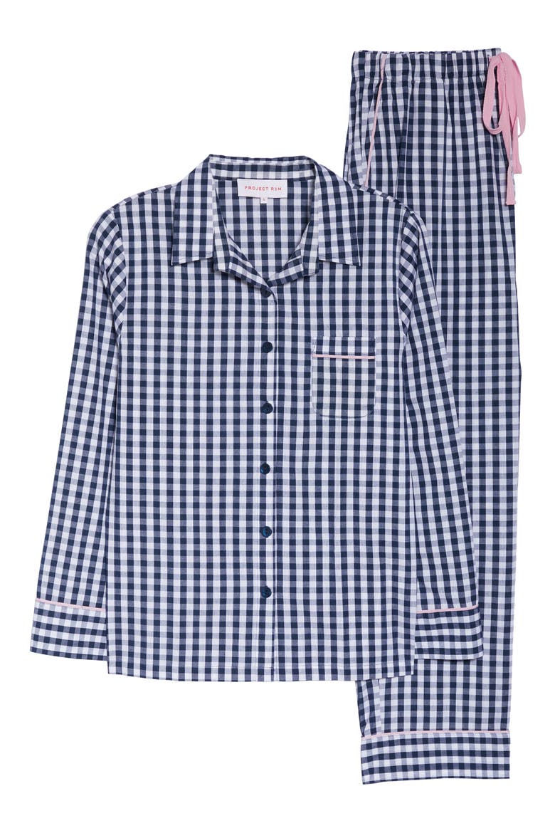 Gingham Cotton Pajamas, Alternate, color, NAVY GINGHAM