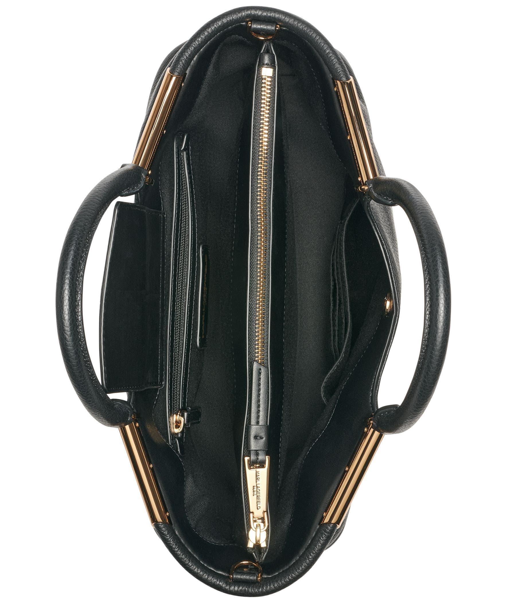 KARL LAGERFELD PARIS Valerie Satchel, Alternate, color, Black/Gold