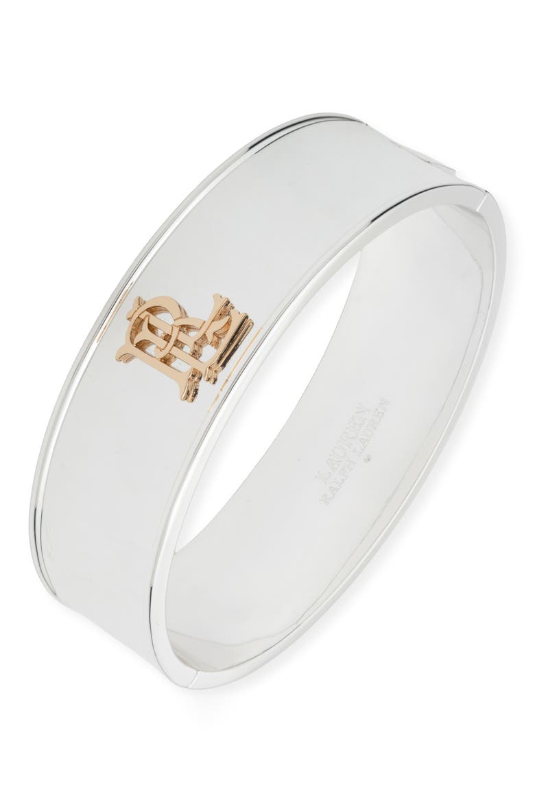 Logo Hinge Bangle, Main, color, GOLD/ SILVER