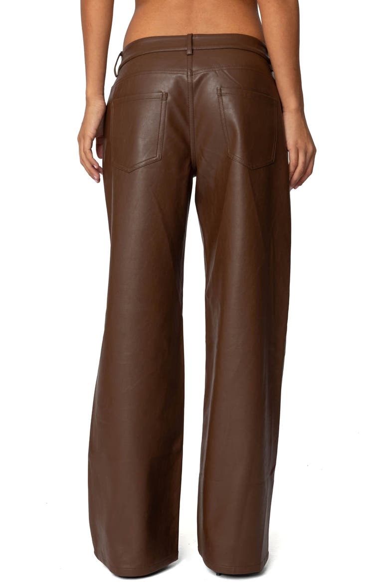 Tatiana Low Rise Wide Leg Faux Leather Pants, Alternate, color, BROWN