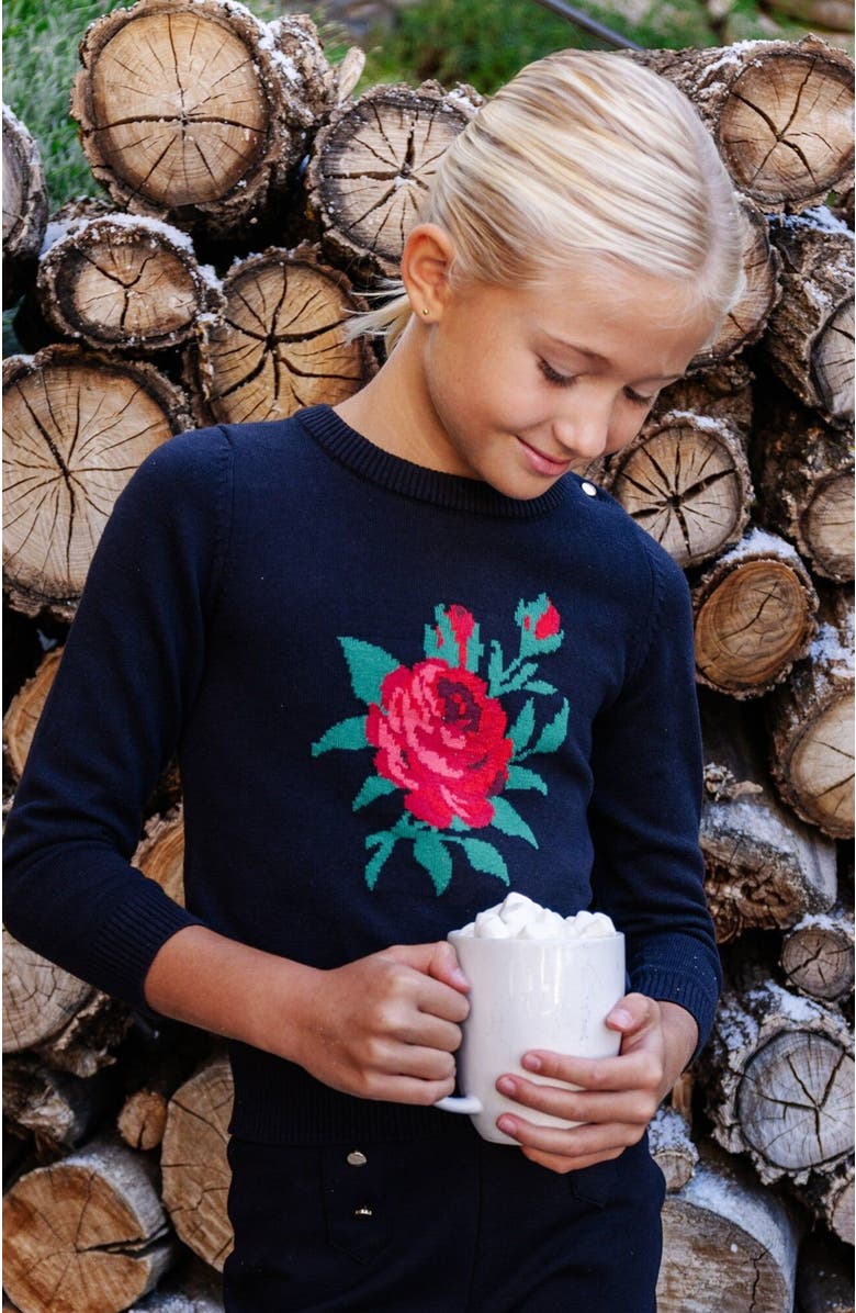 Hope & Henry Baby Girls' Organic Rose Intarsia Sweater, Infant, Alternate, color, Black Rose Intarsia