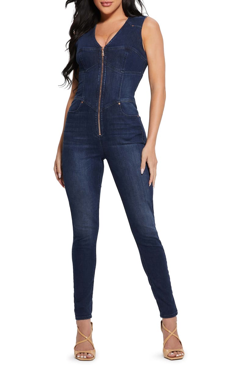 GUESS Judd Denim Corset Jumpsuit, Main, color, 