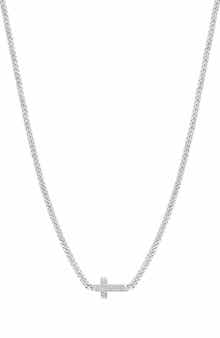 EFFY Sterling Silver Pavé Sapphire Cross Pendant Necklace