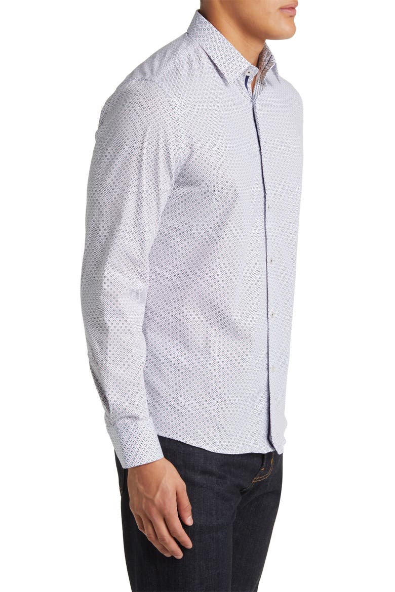 Geometric Print Button-Up Shirt, Alternate, color, WHITE