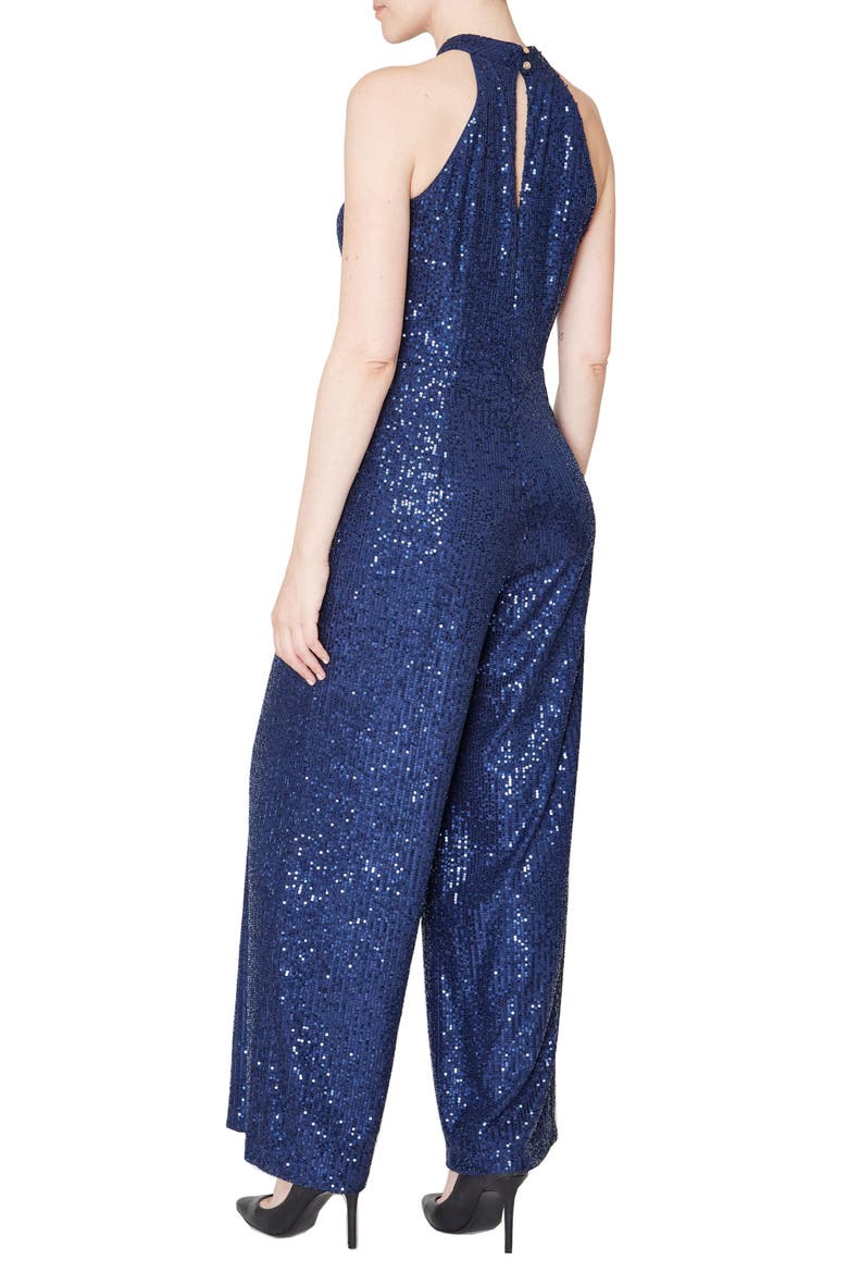 Sleeveless Sequin Jumpsuit, Alternate, color, NAVY