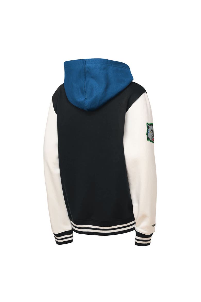 Youth Mitchell & Ness Black Minnesota Timberwolves Hardwood Classics Courtside Fleece Full-Snap Hooded Jacket, Alternate, color, Black