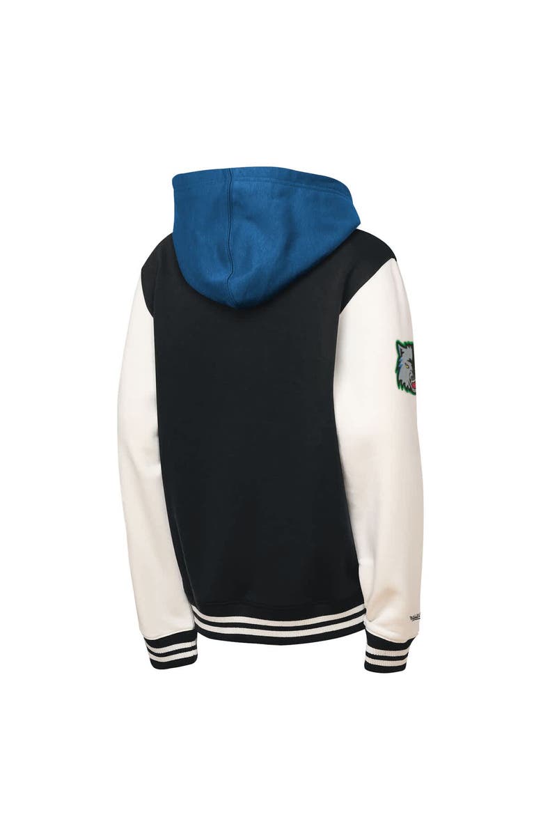 Mitchell & Ness Youth Mitchell & Ness Black Minnesota Timberwolves Hardwood Classics Courtside Fleece Full-Snap Hooded Jacket, Alternate, color, Black