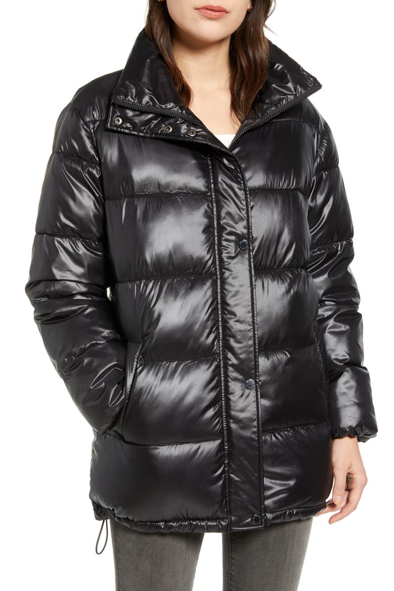 Stand Collar Water Resistant Puffer Coat, Alternate, color, BLACK