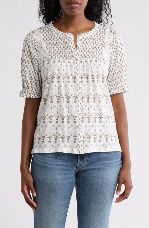Patterned Button-Up T-Shirt