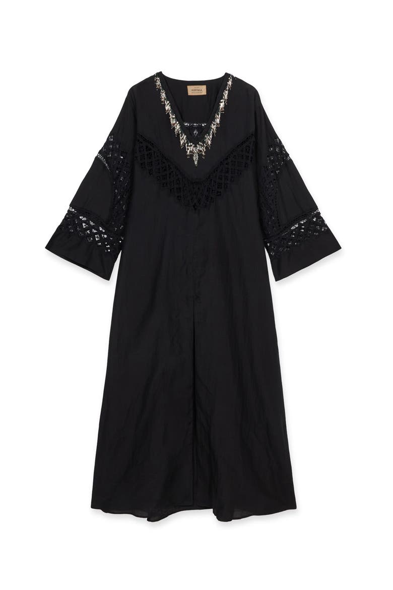 Alice Cotton Silk Embroidered Dress, Main, color, BLACK