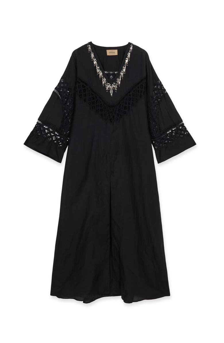 Fortela Alice Cotton Silk Embroidered Dress, Main, color, Black