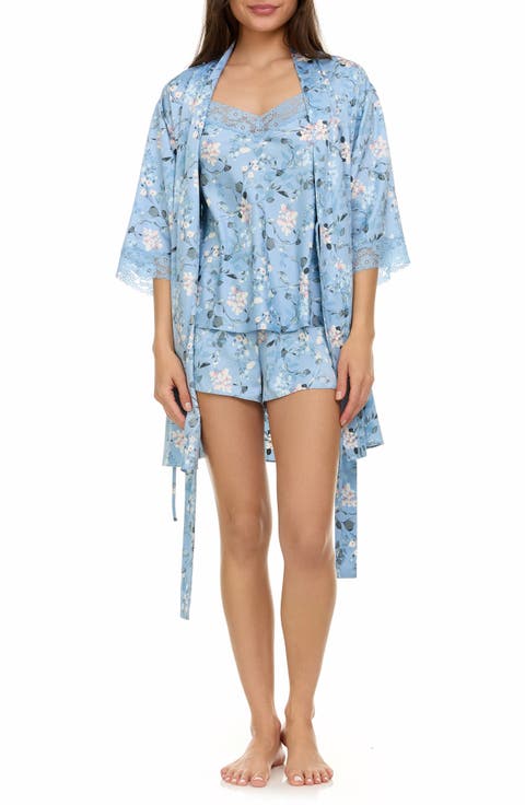Sabrina Floral Print Satin Short Pajamas & Robe Set