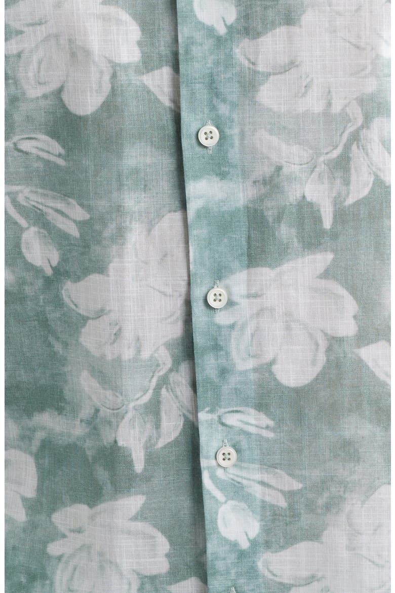 Kyliam Floral Print Short Sleeve Cotton Button-Up Shirt, Alternate, color, DUSTY TEAL