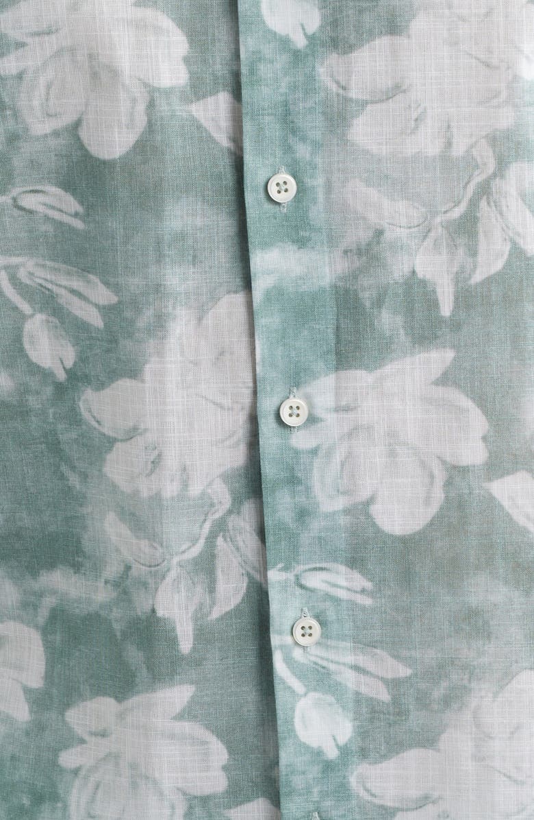 Robert Barakett Kyliam Floral Print Short Sleeve Cotton Button-Up Shirt, Alternate, color, Dusty Teal