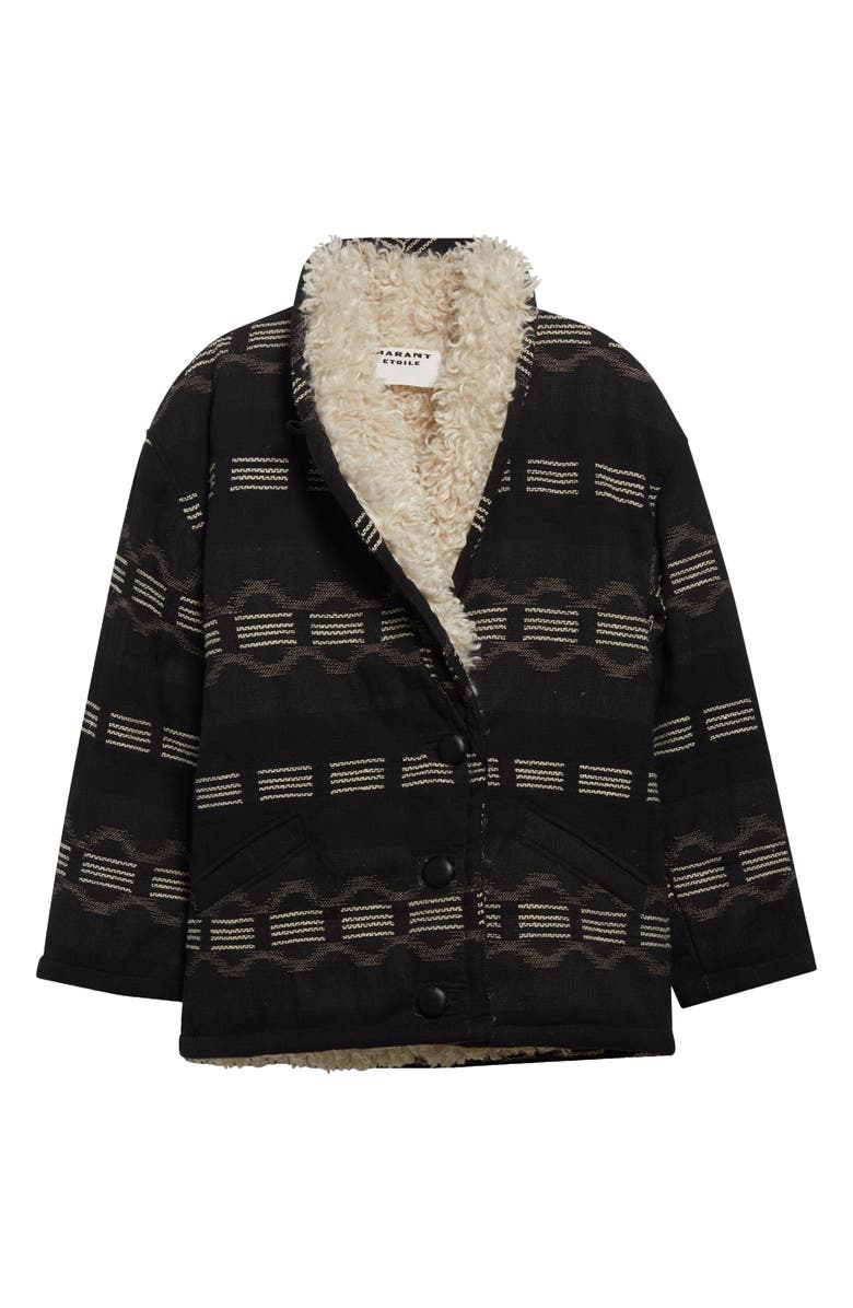 Isabel Marant Étoile Qaya Stripe Coat with Faux Fur Trim, Alternate, color, Faded Black