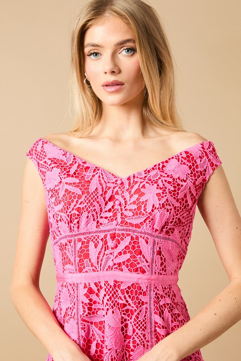 Floral Lace Off The Shoulder Midi Dress, Alternate, color, Pink