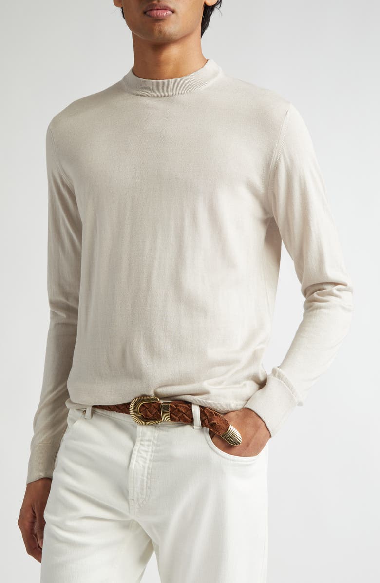 Eleventy Silk Crewneck Sweater, Alternate, color, 02 Sand