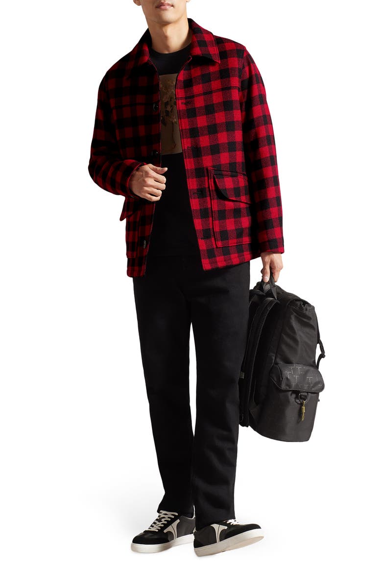 Nutley Buffalo Plaid Wool Blend Overshirt, Alternate, color, RED