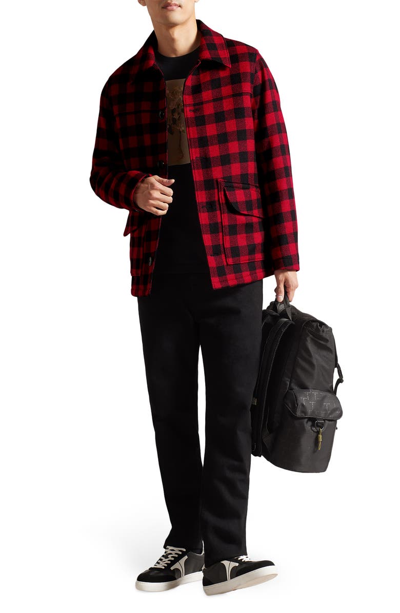 Ted Baker London Nutley Buffalo Plaid Wool Blend Overshirt, Alternate, color, 