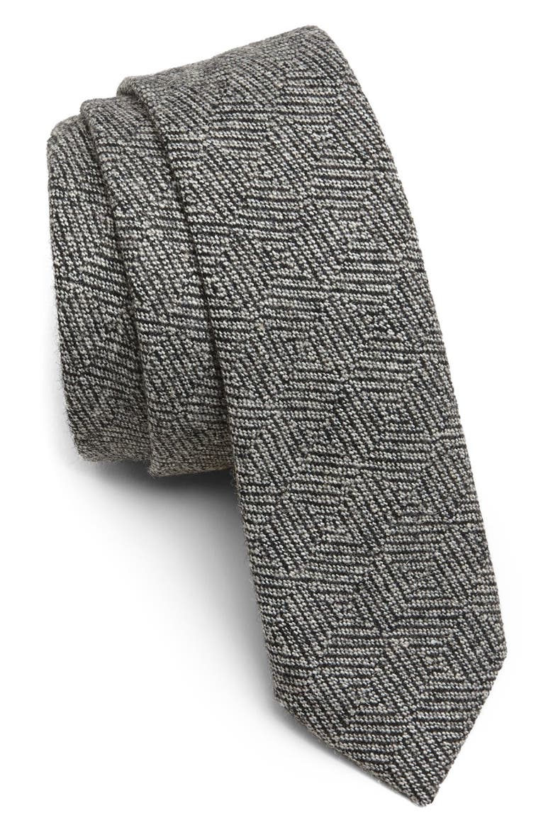 Herringbone Check Woven Tie, Main, color, CHARCOAL