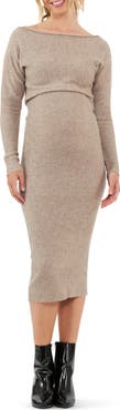 Ripe Maternity Tobie Off the Shoulder Long Sleeve Maternity/Nursing Dress