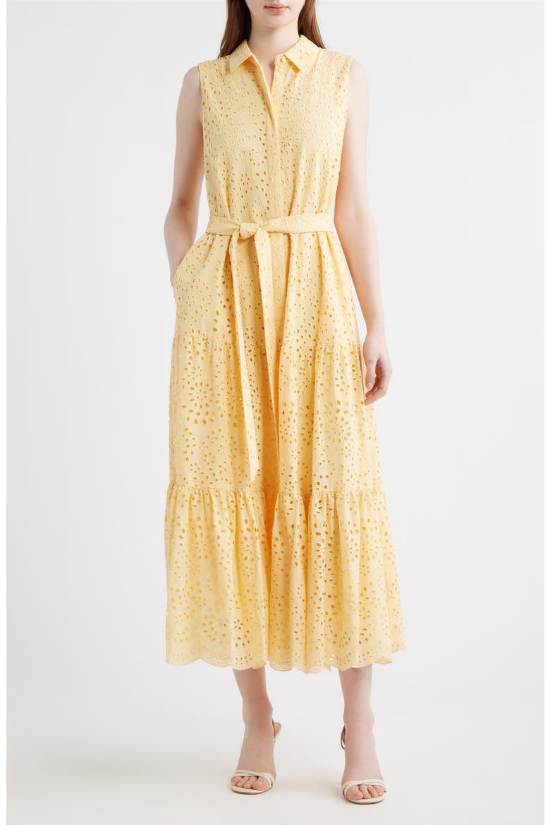 Camila Eyelet Tie Waist Sleeveless Maxi Dress, Main, color, CHAMOMILE