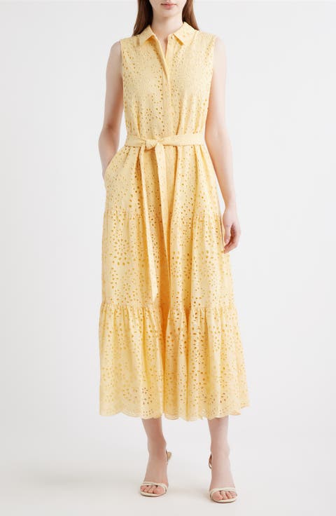 Camila Eyelet Tie Waist Sleeveless Maxi Dress