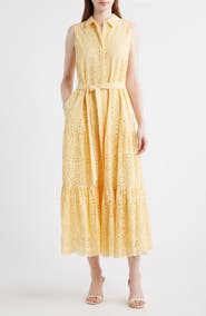 KOBI HALPERIN Camila Eyelet Tie Waist Sleeveless Maxi Dress