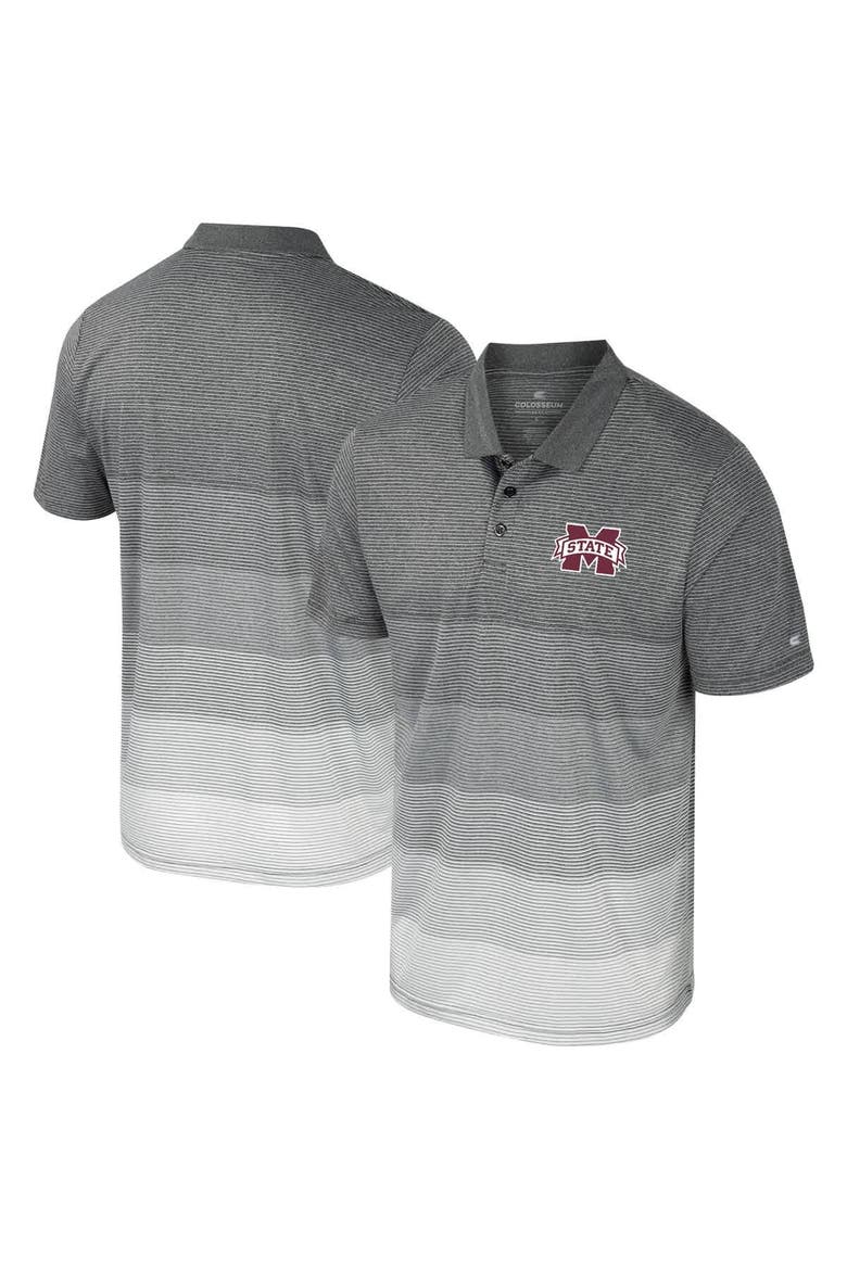 Men's Colosseum Gray Mississippi State Bulldogs Striped Mesh Polo, Main, color, Gray