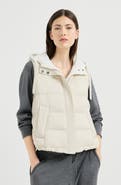Brunello Cucinelli Lightweight matte nylon down vest with hood and shiny trim