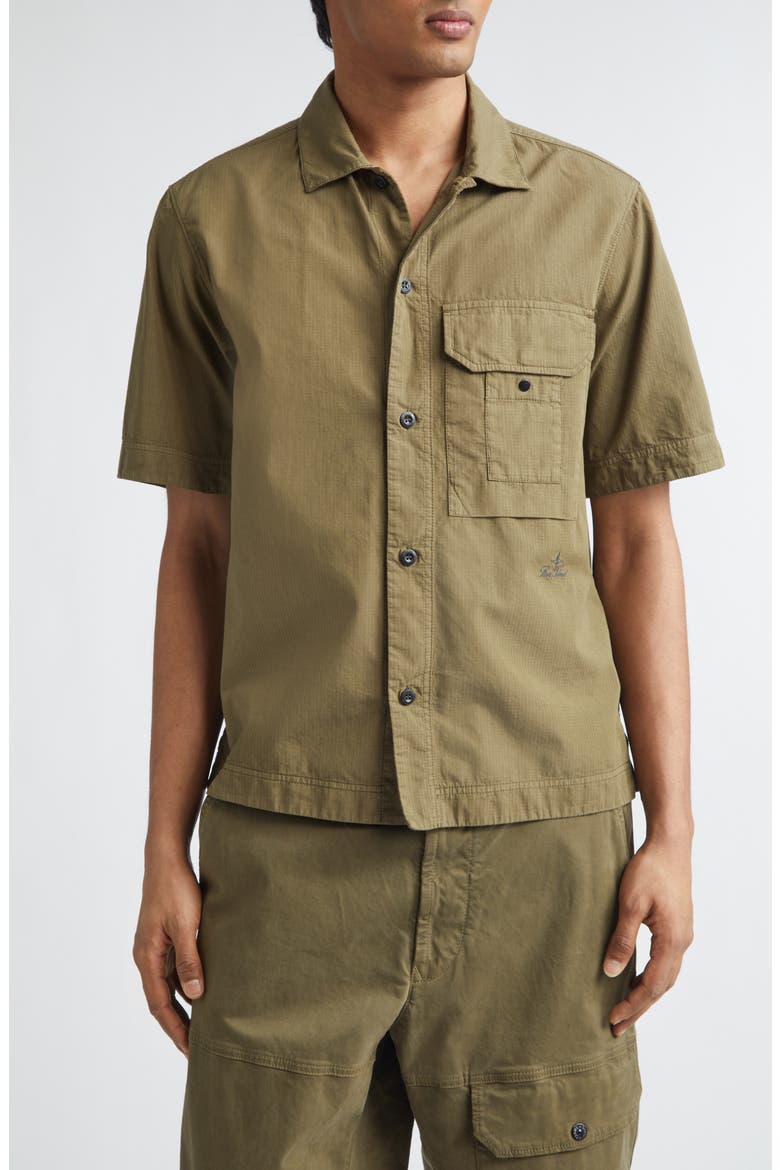 Cotton & Nylon Ripstop Short Sleeve Button-Up Shirt, Main, color, MILITARY GREEN