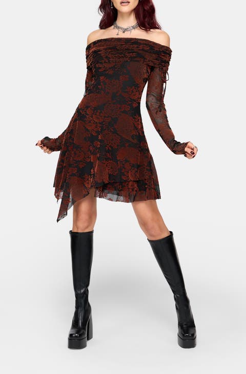 Allegra Bardot Flocked Mini Dress