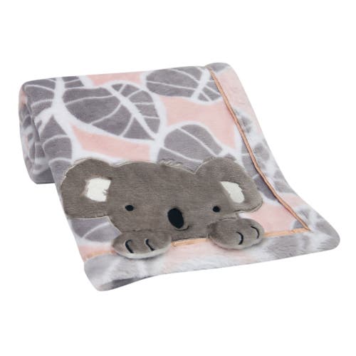 Lambs & Ivy Calypso Koala Leaf Print Luxury Coral Fleece Baby Blanket In Gray