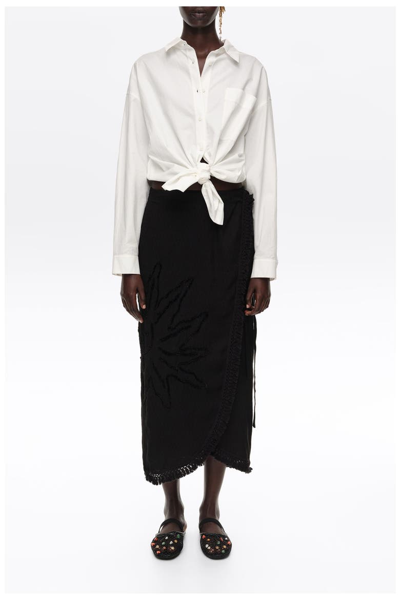 Fringed Sarong Midi Skirt, Main, color, BLACK