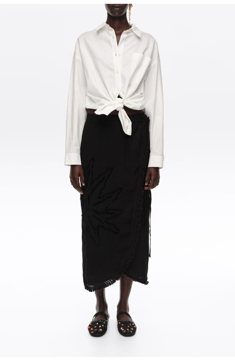 Fringed Sarong Midi Skirt