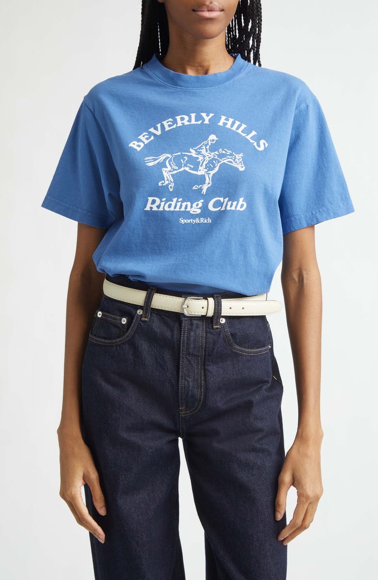 Sporty & Rich Beverly Hills Riding Club Graphic T-Shirt, Main, color, Pier Blue