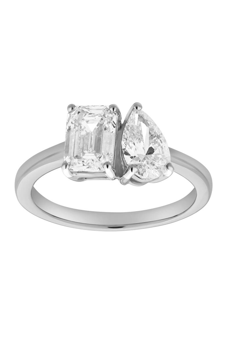 LuvMyJewelry Willow 14K Gold Toi et Moi Emerald and Pear Lab Grown Diamond Ring - 2 ct, Main, color, 14K White Gold