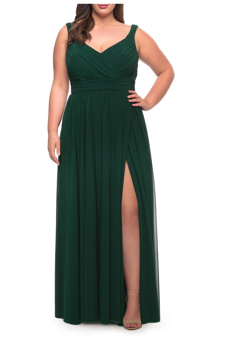 La Femme Plus Size Long Gown, Main, color, Emerald