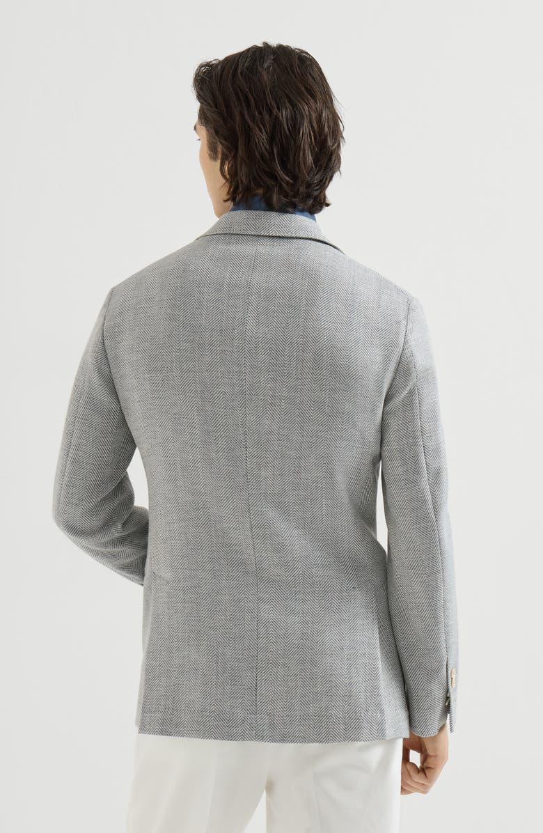 Brunello Cucinelli Wool, alpaca and silk chevron deconstructed blazer, Alternate, color, Cerulean