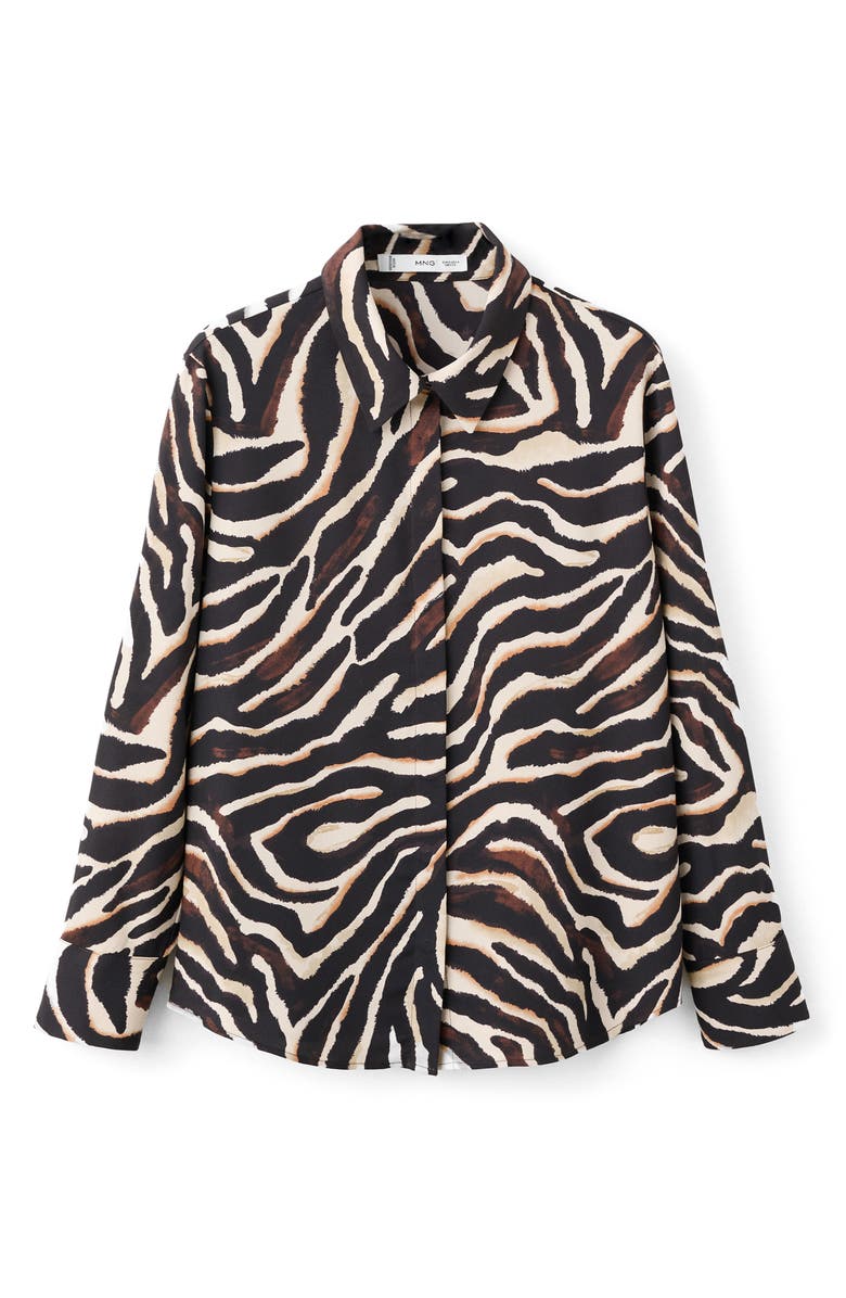 MANGO Dot Print Button-Up Shirt, Alternate, color, Black