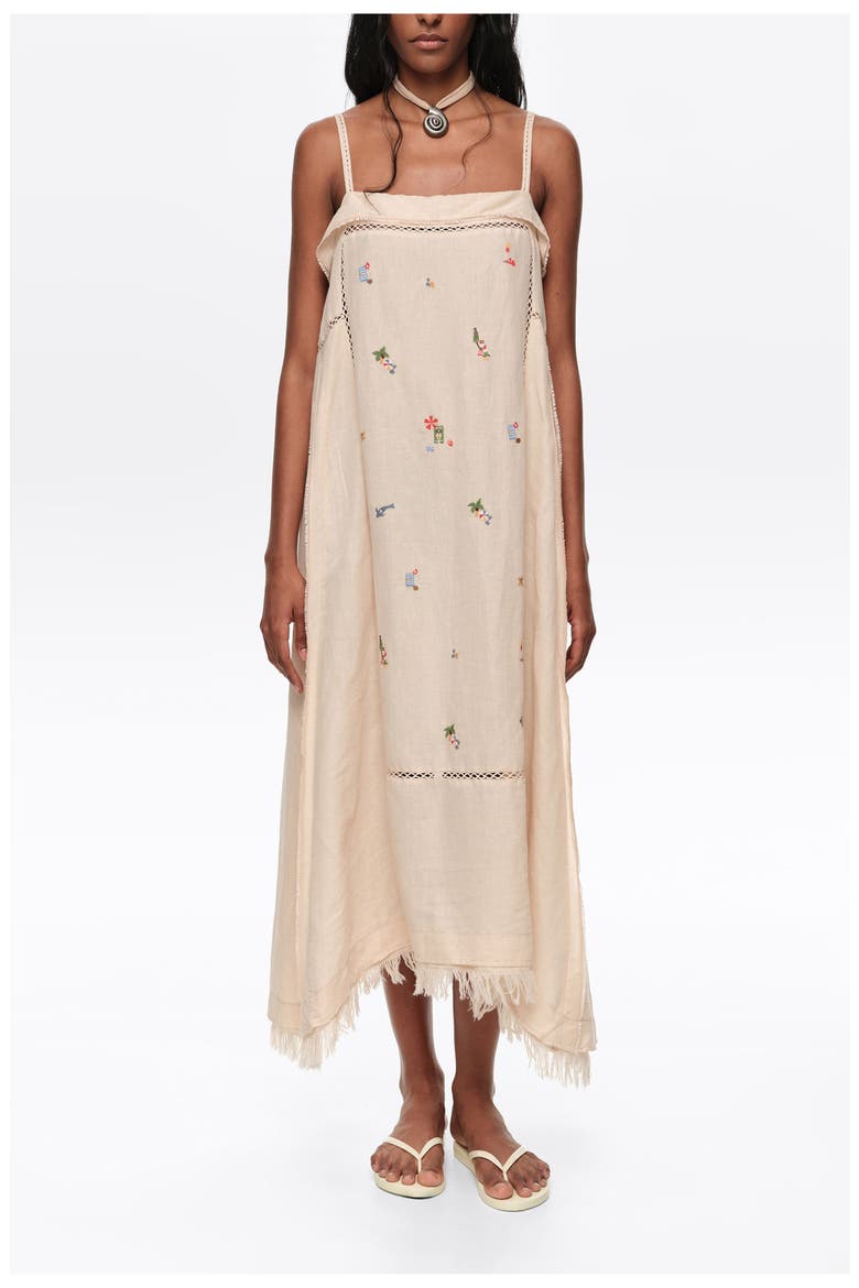 Linen A-Line Mini Dress With Embroidery, Main, color, SAND